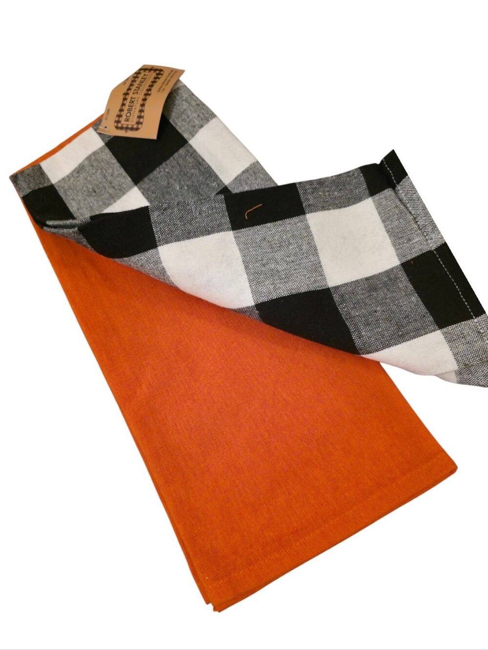 Buffalo Check And Orange Cotton Kitchen Towel Set 2 Towels - Picture 2 of 2